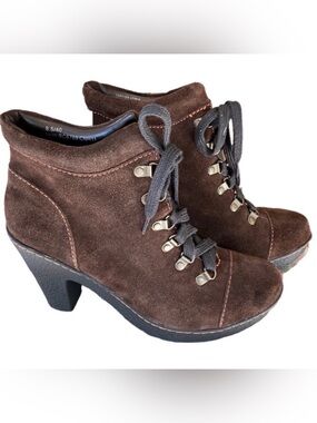 B.O.C. Kiki Women’s Brown Suede Chunky Ankle Boot Lace Up EUC BORN Size 8.5